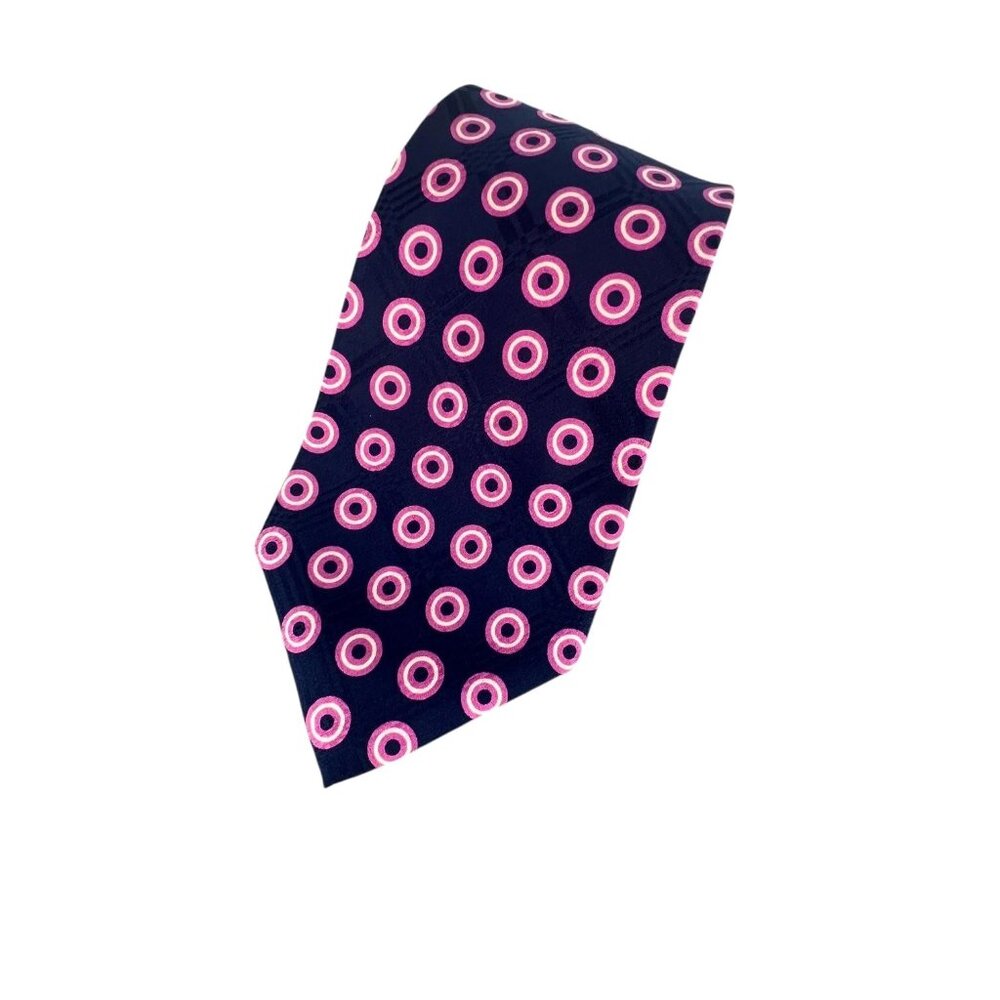 Polo Ralph Lauren Mens Tie Blue Pink Silk Hand Made Geometric Circles USA